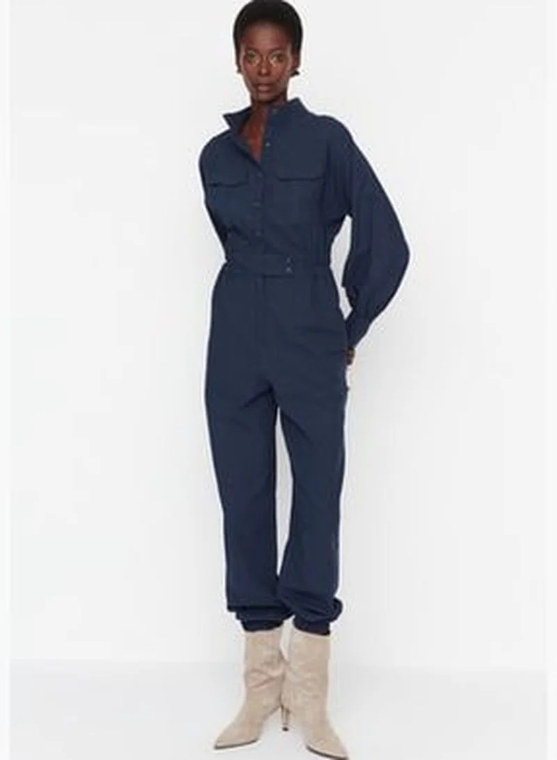 trendyol Navy Blue Button Detailed Jumpsuit TWOSS19IE0098