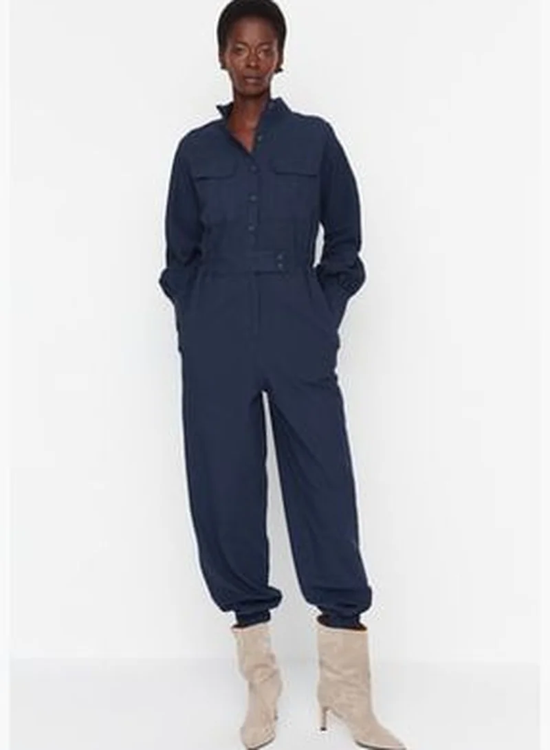 trendyol Navy Blue Button Detailed Jumpsuit TWOSS19IE0098