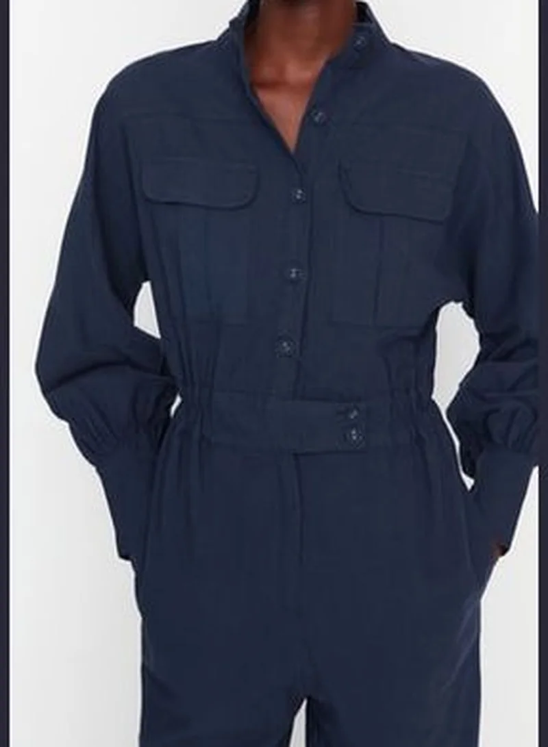 trendyol Navy Blue Button Detailed Jumpsuit TWOSS19IE0098