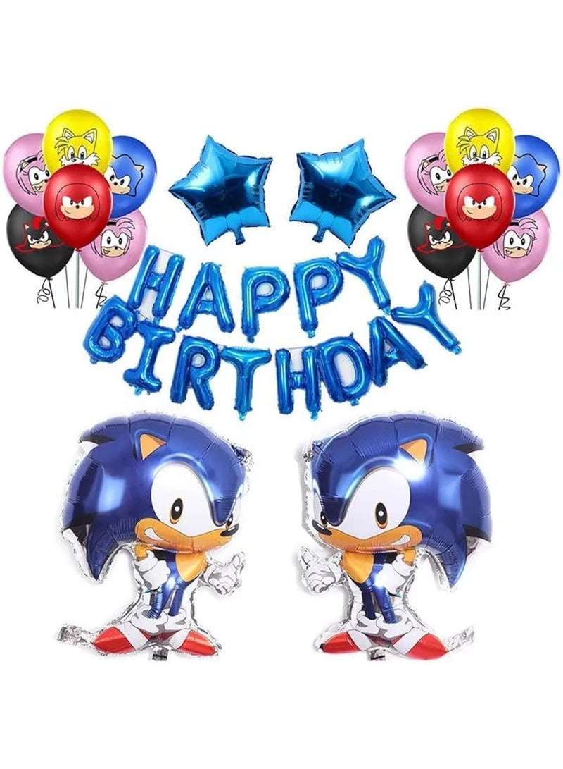 طقم زينة عيد ميلاد سونيك | مستلزمات حفلات سونيك ذا هيدجهوج مع لافتة عيد ميلاد سعيد وبالونات | طقم حفلة سونيك للأطفال - Image 1