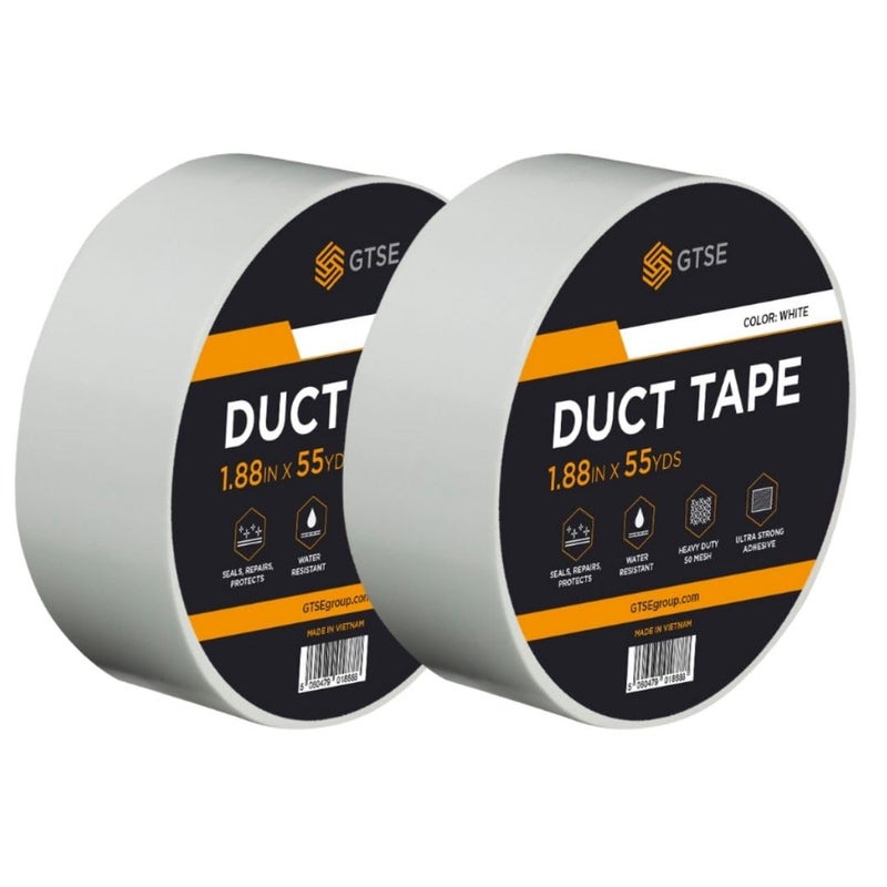 GTSE Gocableties Premium White Duct Tape, 48mm x 50m, Twin Pack Heavy Duty, Strong Adhesive 2" Gaffer Tape, 2 Rolls - Image 1