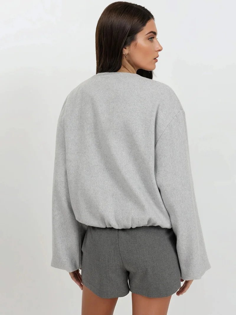 HICCUP Full-Zip Oversized Textured Bomber Jacket