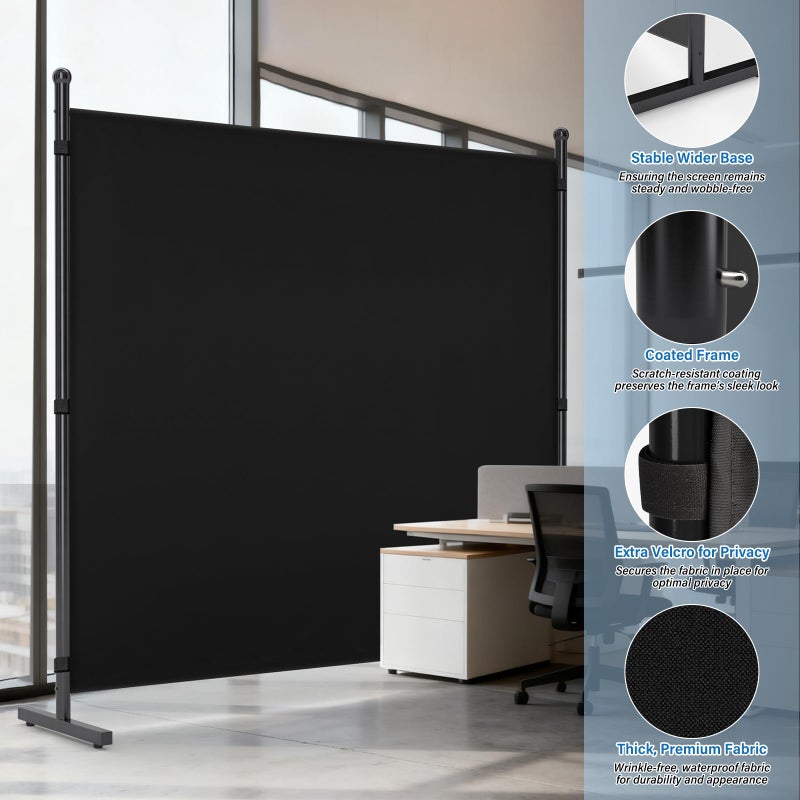 AKTOP Room Divider, Freestanding Single Panel Privacy Screen, Portable Temporary Wall Dividers for Room Separation, Large Room Partitions and Separators for Home, Office, Dorm, 71''W x 71''H, Black - Image 4