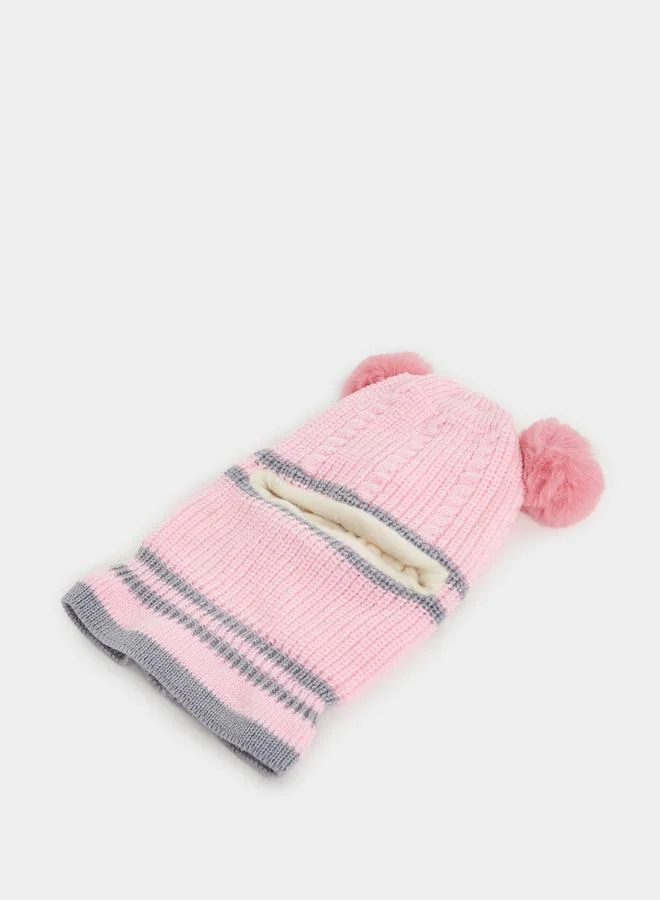 Styli Knitted Pompom Beanie With Scarf Hat