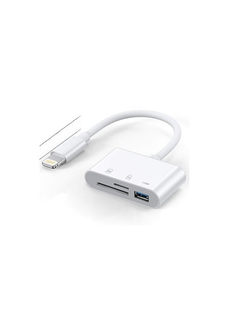Lightning Camera Adapter 3 in 1 – Dual USB 3, SD & Micro SD Card Reader for iPhone/iPad – Multifunction OTG Adapter Plug and Play