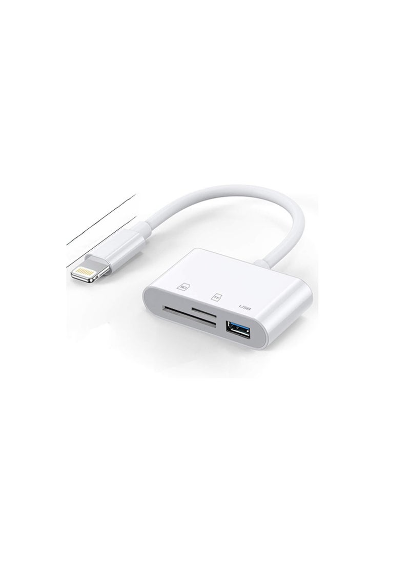 Lightning Camera Adapter 3 in 1 – Dual USB 3, SD & Micro SD Card Reader for iPhone/iPad – Multifunction OTG Adapter Plug and Play