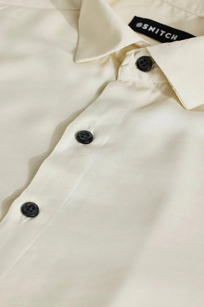 سنيتش Light Ivory Solid Long Sleeve Slim Fit Shirt