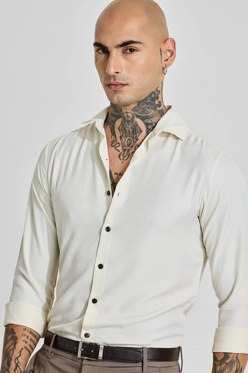سنيتش Light Ivory Solid Long Sleeve Slim Fit Shirt