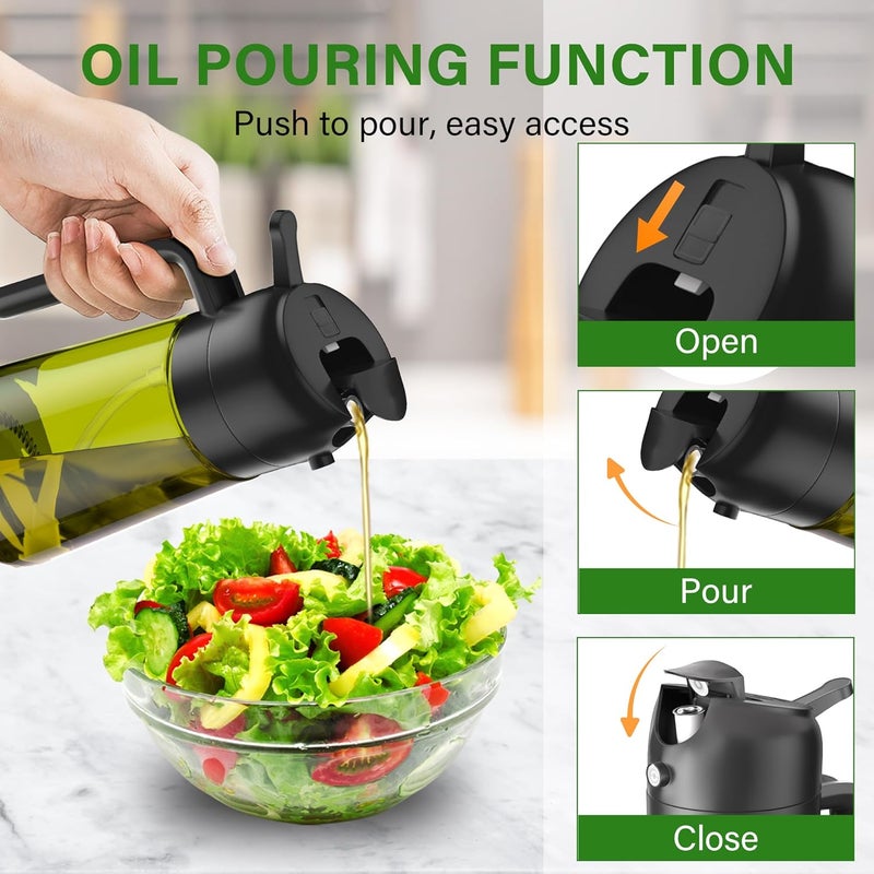Vakoo 2 in 1 Oil Sprayer and Oil Dispenser for Kitchen - 16oz/470ml Light-Blocking Dark Glass Olive Oil Spray Bottle for Cooking, Air Fryer, Salad & BBQ (Black&Black) - Image 3
