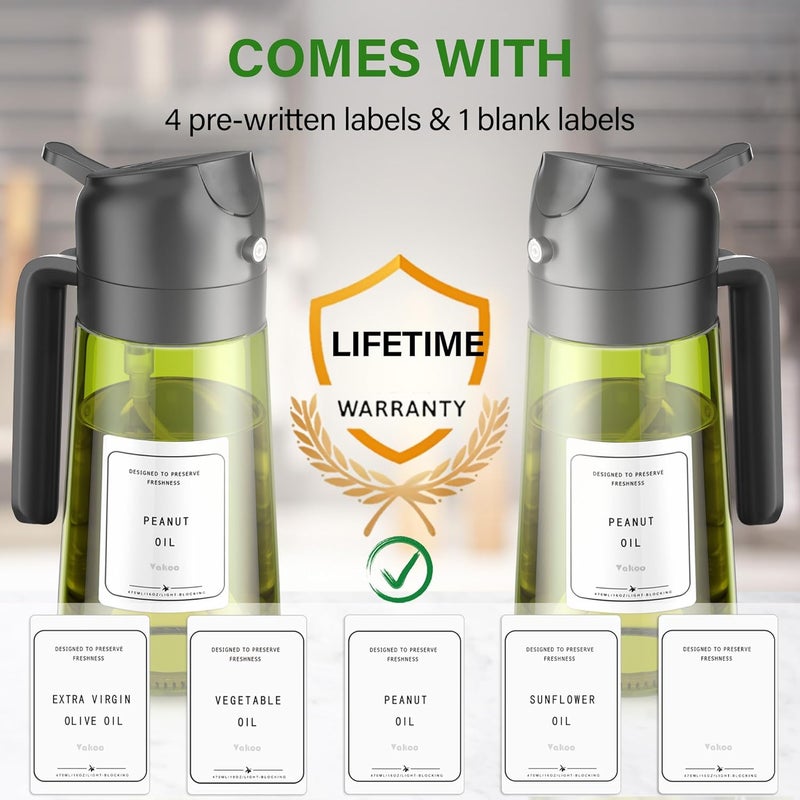 Vakoo 2 in 1 Oil Sprayer and Oil Dispenser for Kitchen - 16oz/470ml Light-Blocking Dark Glass Olive Oil Spray Bottle for Cooking, Air Fryer, Salad & BBQ (Black&Black) - Image 5