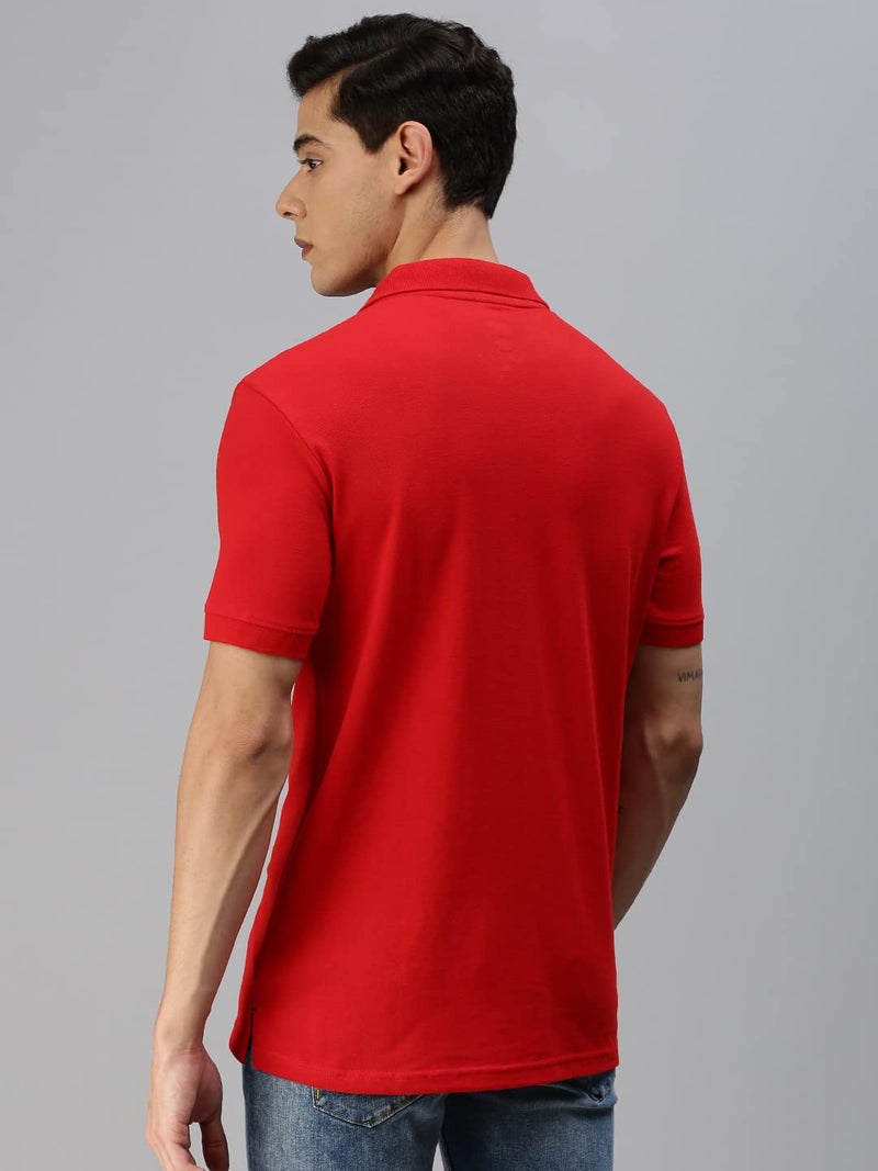 ONN Men's Red Half Sleeves Polo Collar T-Shirt with Pocket(Size : 3X-Large) - Image 4