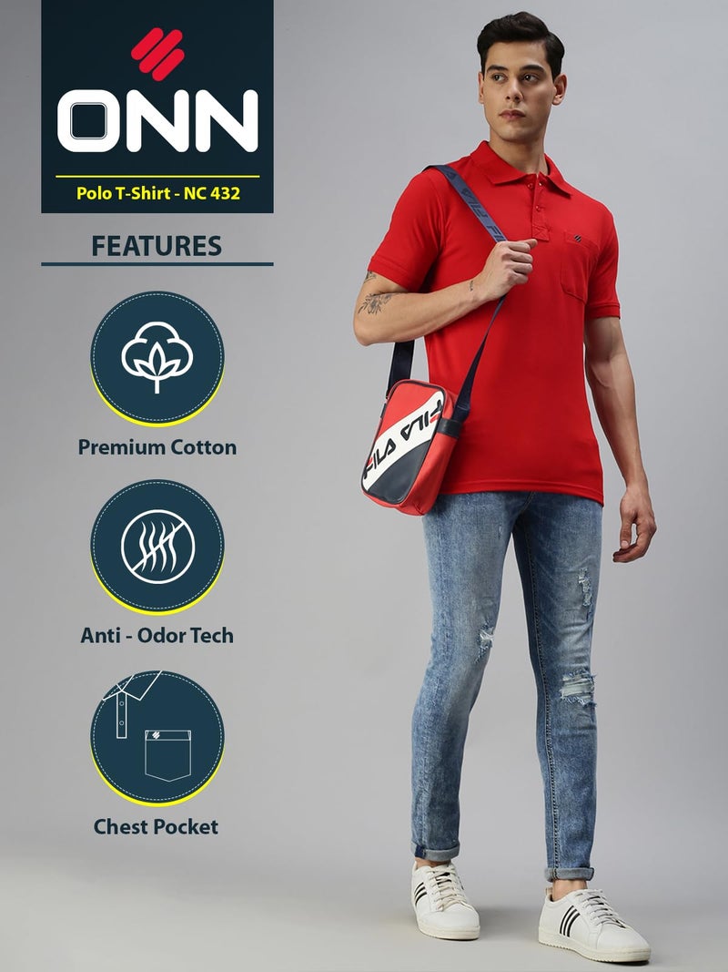ONN Men's Red Half Sleeves Polo Collar T-Shirt with Pocket(Size : 3X-Large) - Image 2