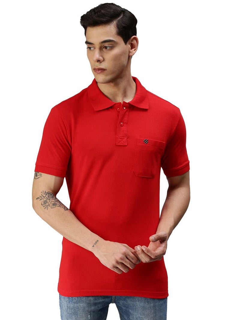 ONN Men's Red Half Sleeves Polo Collar T-Shirt with Pocket(Size : 3X-Large) - Image 1