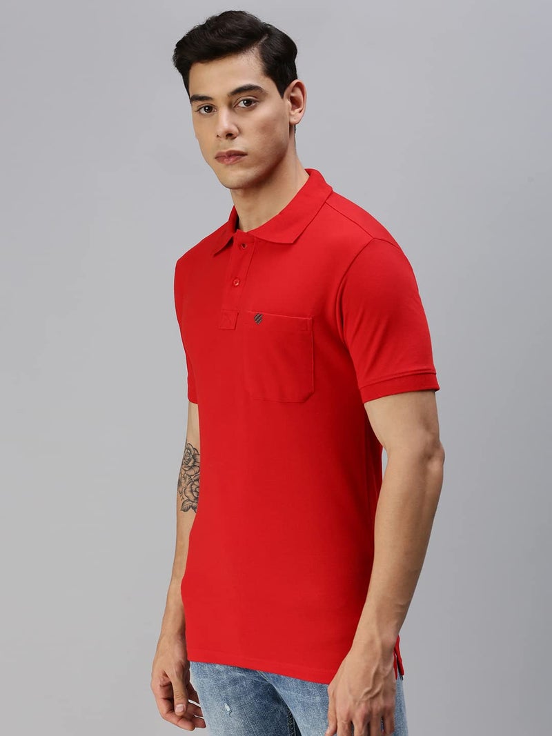 ONN Men's Red Half Sleeves Polo Collar T-Shirt with Pocket(Size : 3X-Large) - Image 3