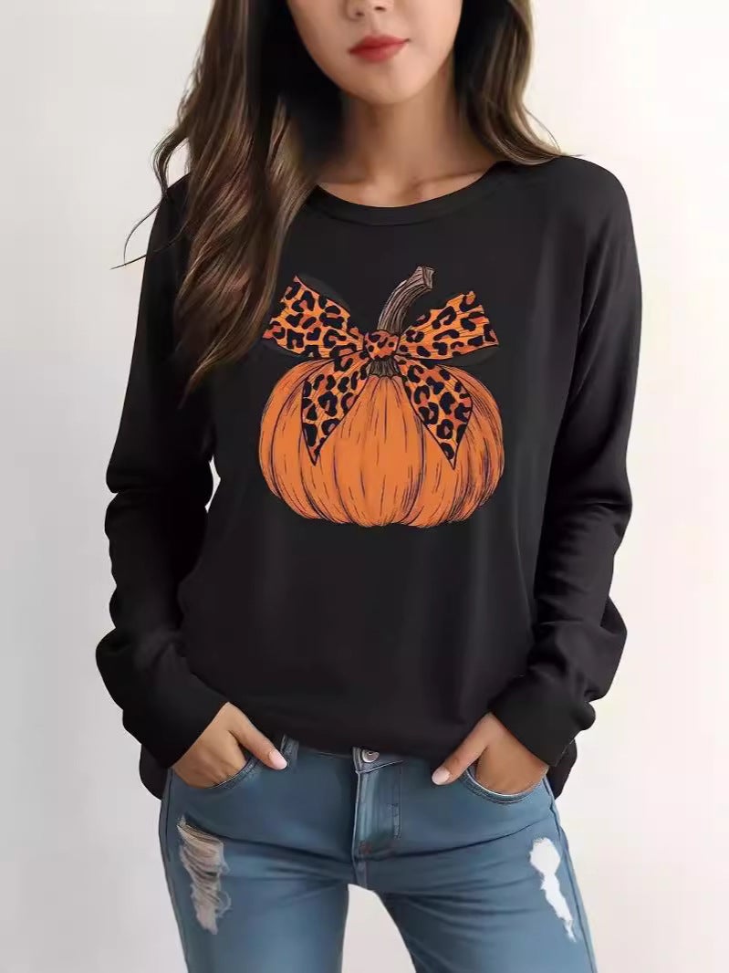 Leisure Long Sleeve Round Neck Christmas Thanksgiving Pumpkin Printing Sports T-Shirt Explosions - Image 2