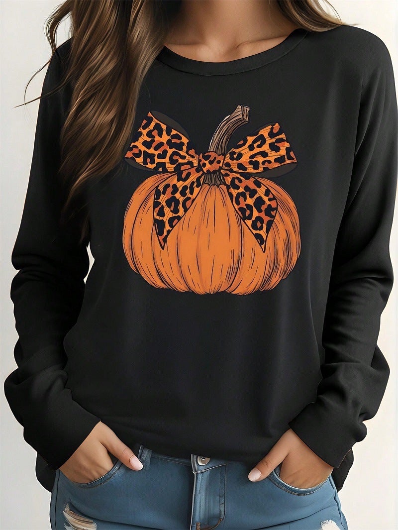 Leisure Long Sleeve Round Neck Christmas Thanksgiving Pumpkin Printing Sports T-Shirt Explosions - Image 1