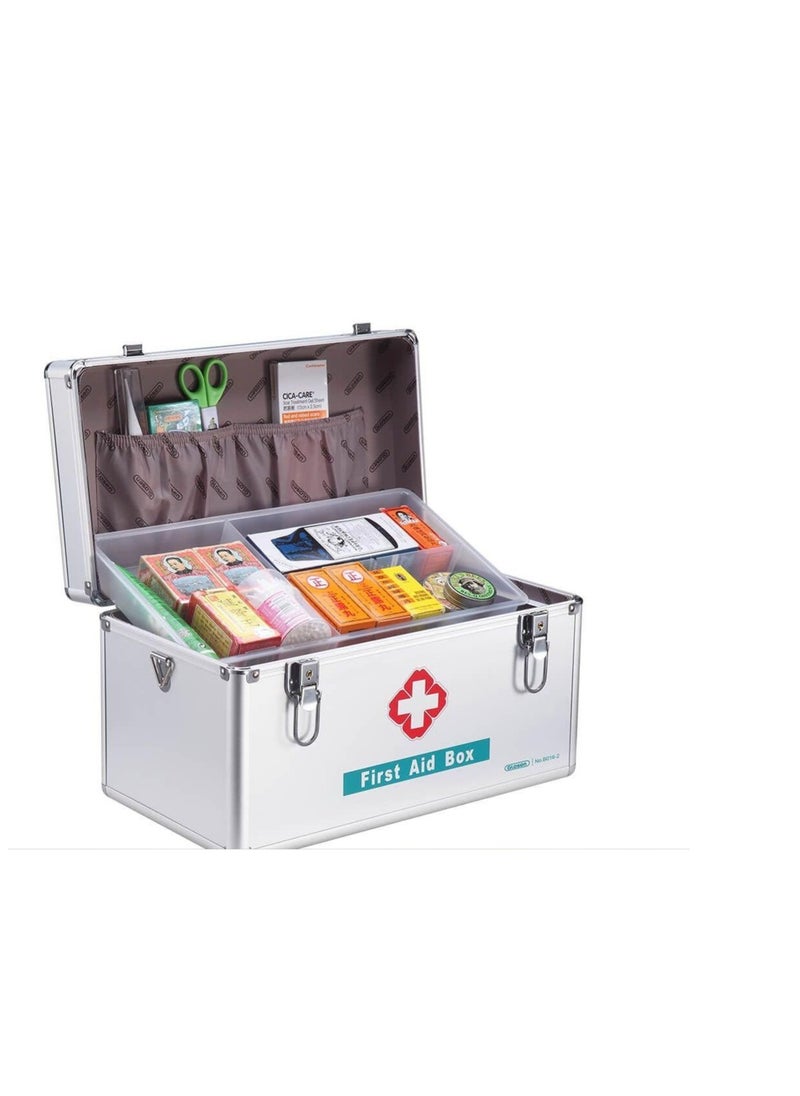 Generic Lockable First Aid Box/Medicine Storage Box with Portable Handle Small Silver  - Image 1