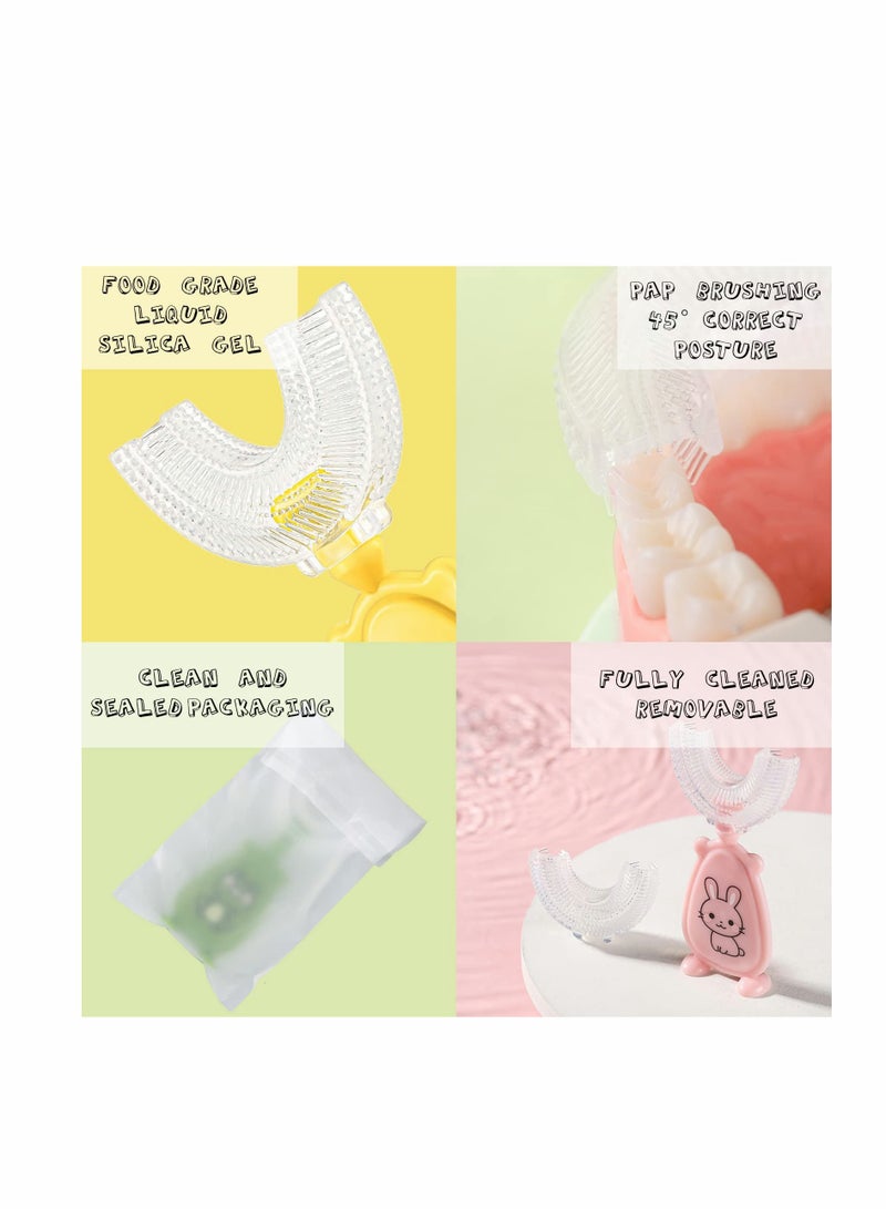 KASTWAVE 3 عبوات فرشاة أسنان للأطفال فرشاة أسنان على شكل U للأطفال فرشاة أسنان للأطفال مع فرشاة سيليكون ناعمة تصميم تنظيف الأسنان الفموي 360° للأطفال... - Image 4