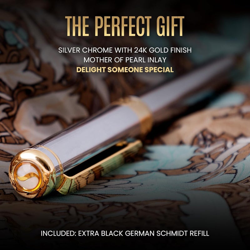 Scriveiner Chrome Rollerball Pen - Stunning Award-Winning Luxury Pen, Schmidt Ink Refill, Best Roller Ball Pen Gift Set for Men & Women, Professional, Executive Office, Nice, Fancy Pens - Image 3