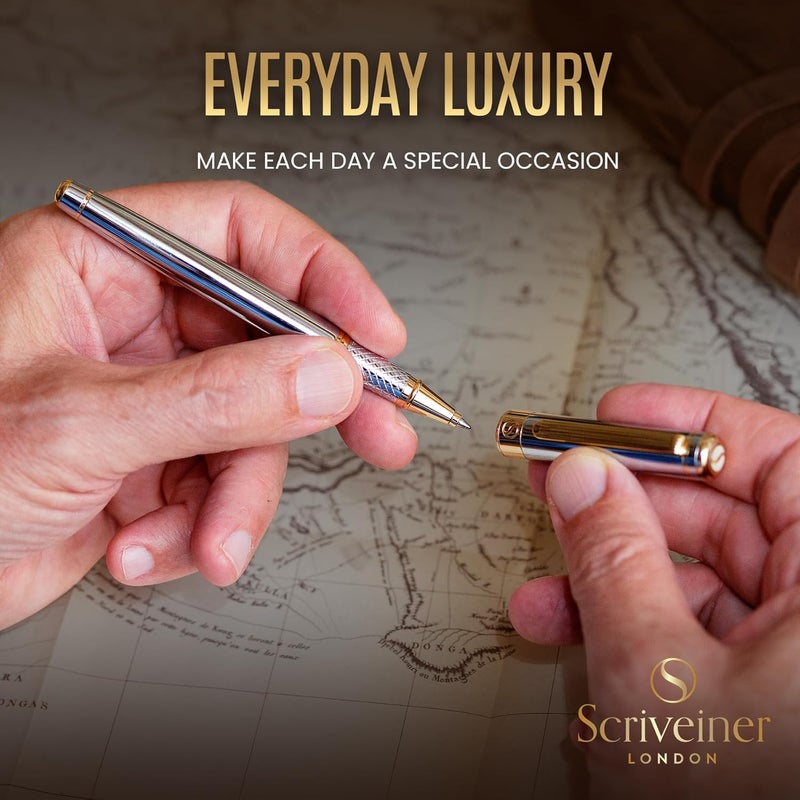 Scriveiner Chrome Rollerball Pen - Stunning Award-Winning Luxury Pen, Schmidt Ink Refill, Best Roller Ball Pen Gift Set for Men & Women, Professional, Executive Office, Nice, Fancy Pens - Image 5