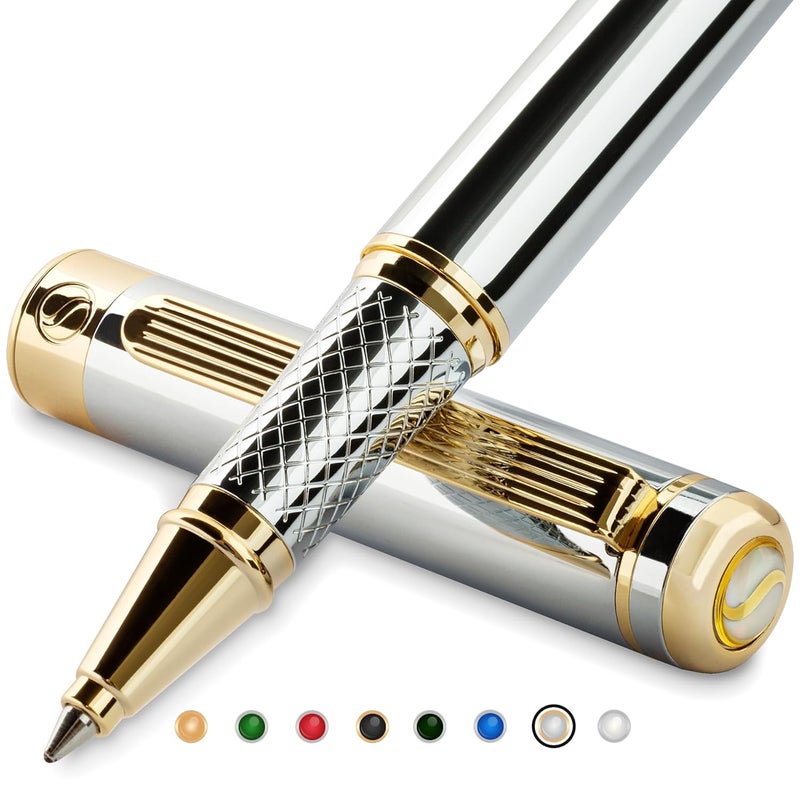 Scriveiner Chrome Rollerball Pen - Stunning Award-Winning Luxury Pen, Schmidt Ink Refill, Best Roller Ball Pen Gift Set for Men & Women, Professional, Executive Office, Nice, Fancy Pens - Image 1