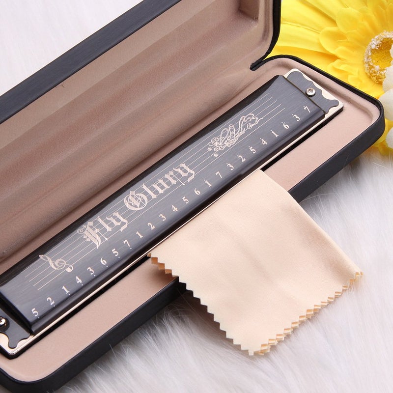 OIBTECH Best Harmonica C Key 24 Holes Major Diatonic Double Tremolo Beginner Harmonicas for Sale Musical Instrument Accessories Black with Case - Image 1