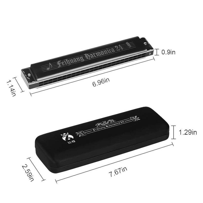OIBTECH Best Harmonica C Key 24 Holes Major Diatonic Double Tremolo Beginner Harmonicas for Sale Musical Instrument Accessories Black with Case - Image 4