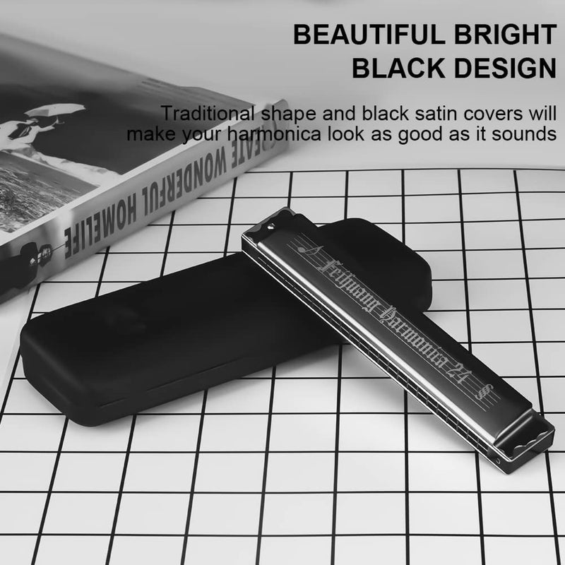 OIBTECH Best Harmonica C Key 24 Holes Major Diatonic Double Tremolo Beginner Harmonicas for Sale Musical Instrument Accessories Black with Case - Image 3