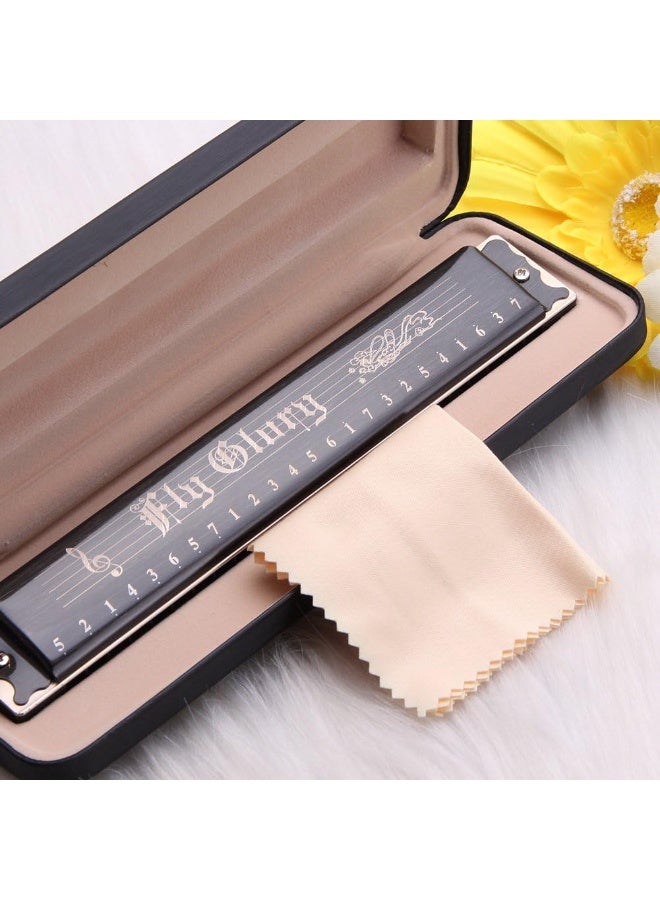 OIBTECH Best Harmonica C Key 24 Holes Major Diatonic Double Tremolo Beginner Harmonicas for Sale Musical Instrument Accessories Black with Case for Adults/Music Lovers - Image 4