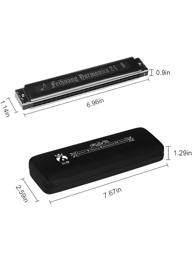OIBTECH Best Harmonica C Key 24 Holes Major Diatonic Double Tremolo Beginner Harmonicas for Sale Musical Instrument Accessories Black with Case for Adults/Music Lovers - Image 2