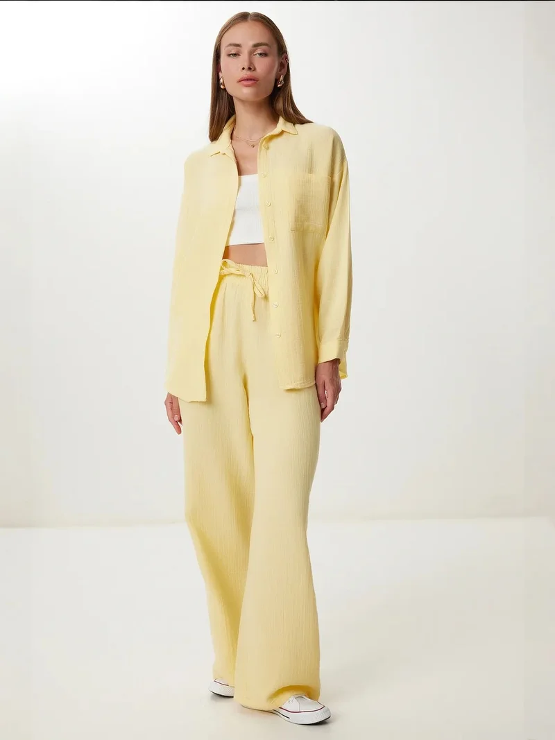 السعادة في إسطنبول ISTANBUL High Waist Wide Leg Two-Piece Co-ord Set with Shirt Collar