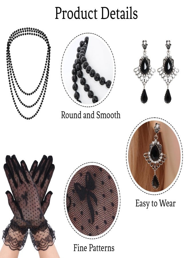 Heliltd 4Pcs Fascinators Hat and Gloves for Women Black Pillbox Hat with Veil Tea Party Accessories for Women - Image 4