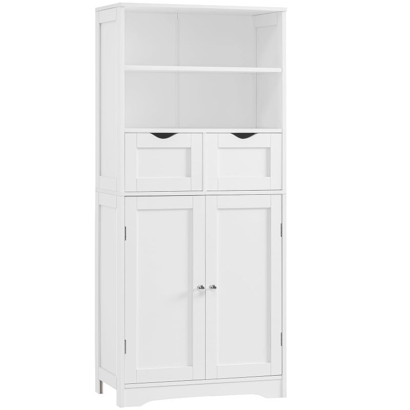 Iwell Tall Bathroom Cabinet Storage Cabinet with 2 Drawers  Adjustable Shelves Bathroom Storage Cabinet for Living Room Dining Room Entryway White
