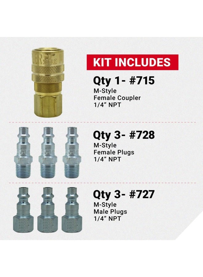 Milton S212 S-212 1/4" NPT M Style Coupler and Plug Kit - 7 Piece - Image 3