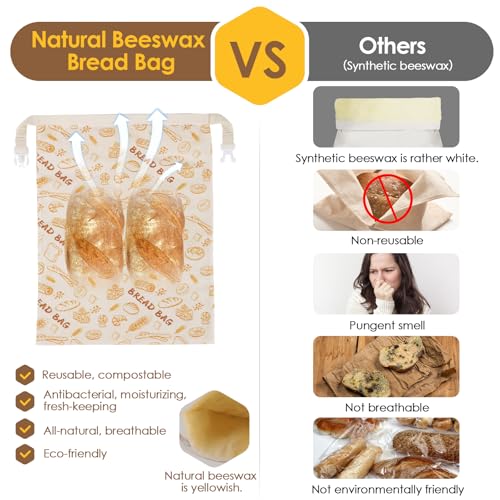 QHMCHLDZ 2-Pack pure cotton Reusable Beeswax Bread Bags - Large 17x13 Inch for Sourdough & Homemade Bread Storage | All-Natural Beeswax Preservation, Eco-Friendly Cotton Food Bags - Easy to Clean & Daily Use - Image 3