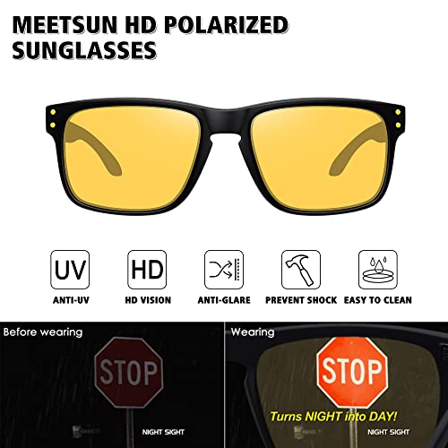 MEETSUN Polarized Sunglasses for Men Women Sports Driving Fishing Glasses UV400 Protection Black Frame-Night Vision Lens - Image 3