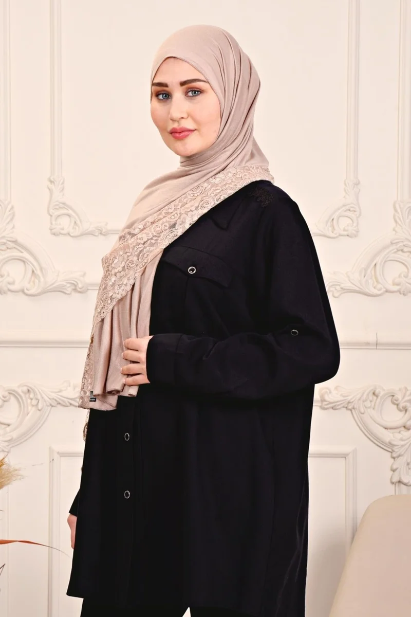 التوبة Combed Cotton Shawl Ruched-Beige