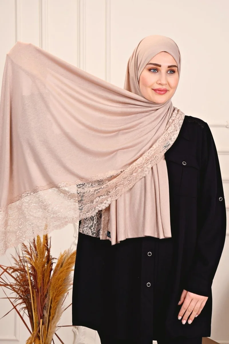 التوبة Combed Cotton Shawl Ruched-Beige