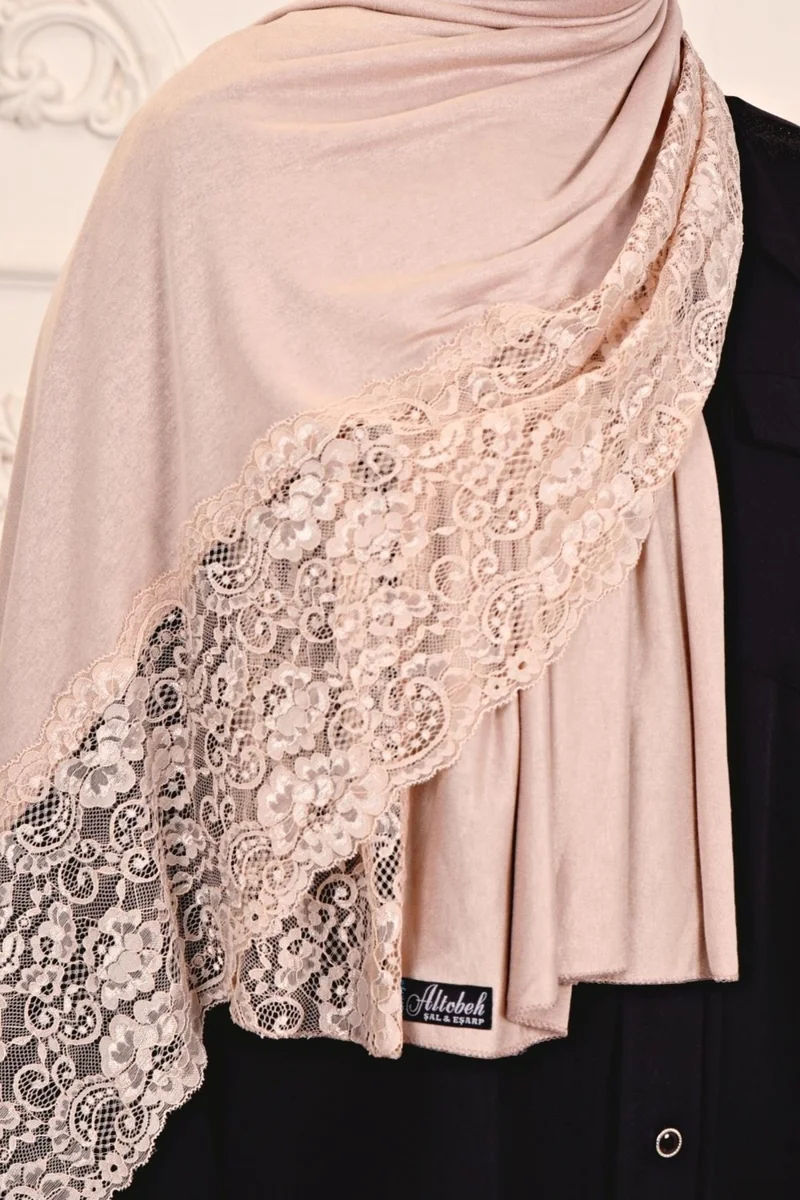 التوبة Combed Cotton Shawl Ruched-Beige