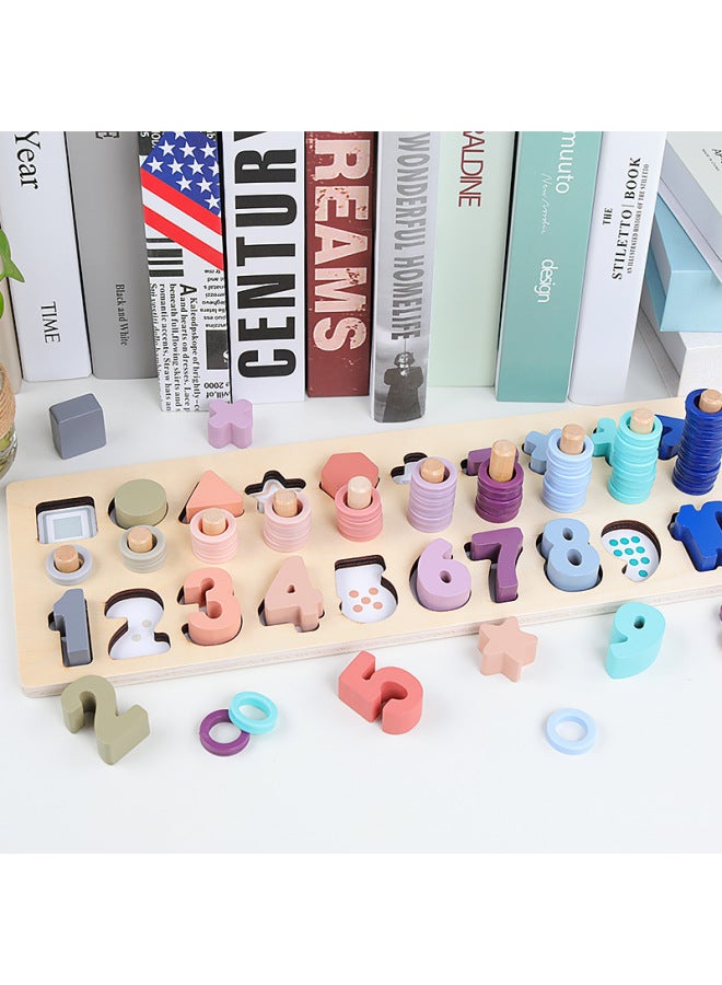 Custom Wood Matching Logarithmic Board Early Childhood Education Digital Shape Matching Cognitive Early Childhood Education Building Blocks Toy-Color:Macaroon Digital Shape Logarithmic Board - Image 3