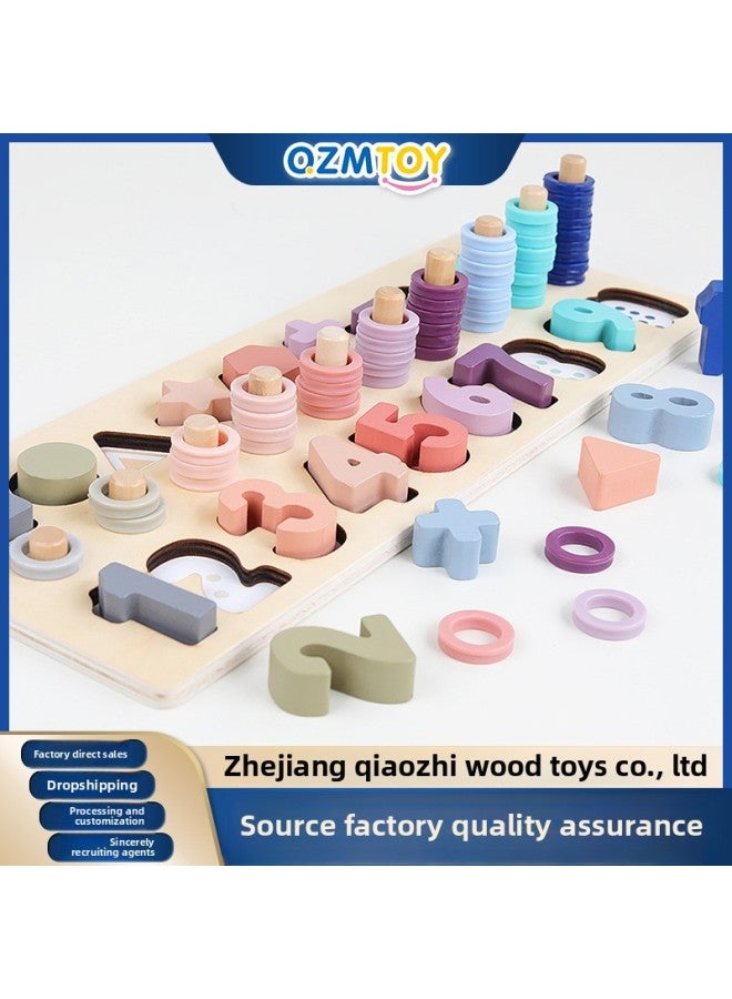 Custom Wood Matching Logarithmic Board Early Childhood Education Digital Shape Matching Cognitive Early Childhood Education Building Blocks Toy-Color:Macaroon Digital Shape Logarithmic Board - Image 2