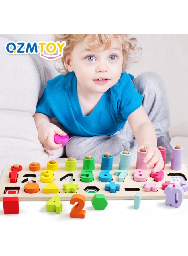 Custom Wood Matching Logarithmic Board Early Childhood Education Digital Shape Matching Cognitive Early Childhood Education Building Blocks Toy-Color:Macaroon Digital Shape Logarithmic Board - Image 5