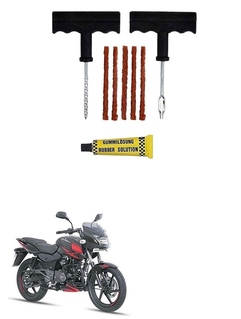NVF 4 in 1 Universal Tubeless Tyre Puncture Repair Kit Puncher Patch Tools (T Handle Grips + 5 Repair String Plugs + Rubber Solution - Image 1