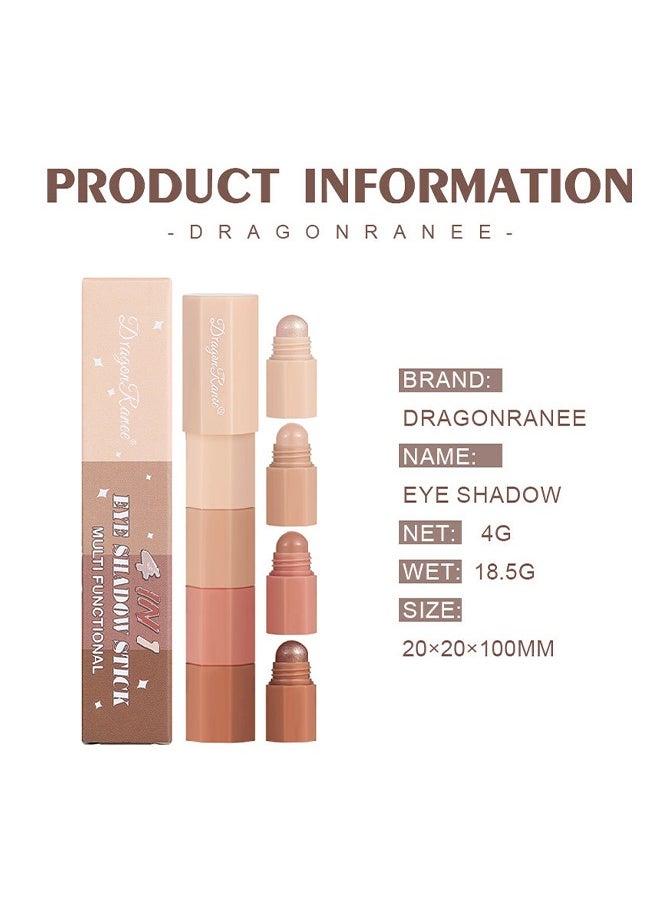 Dragon Ranee - Eye Shadow Stick-Multi Functional 4 Colors Shadow Stick and Highlighter Makeup 4 in 1 Long Lasting Eyeshadow Pencil (#B) - Image 1