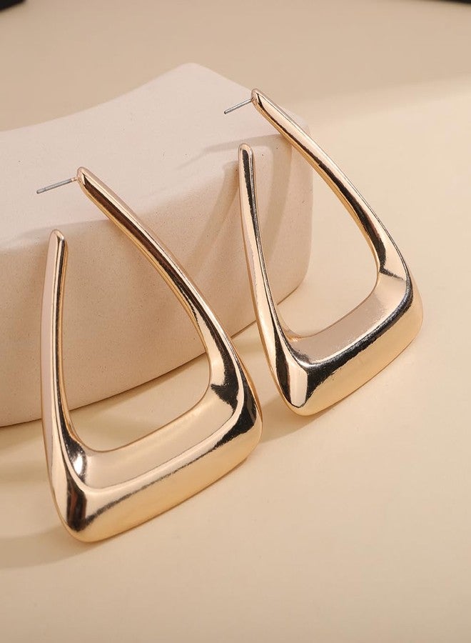 Wiwpar Big Punk Gold Hollow Triangle Shape Design Hoop Dangle Drop Earrings Geometric Gothic Lightweight Stud Earrings Jewelry Gift for Women (Gold) - Image 5