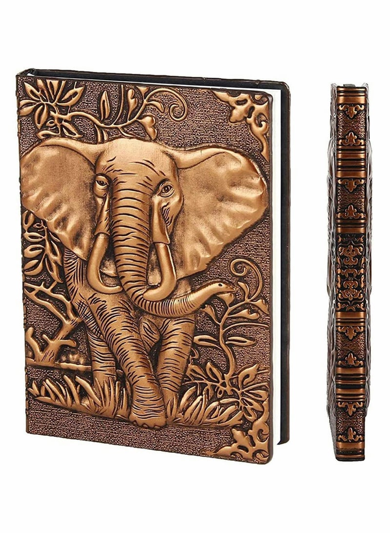 Excefore Leather Notebook A5 Travel Journal Hardcover Diary Embossed Notepad Valentines Birthday Elephant Copper Ruled Diary Notebook Journal - Image 2