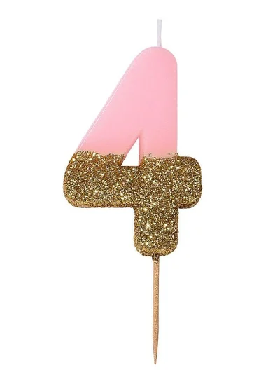 Talking Tables Pink & Gold Glitter Number Candle - 4