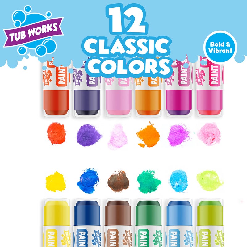 Tub Works® Bath Paint Sticks™ Bath Toy, 12 Count | Nontoxic, Washable Bathtub Paint for Kids & Toddlers | Twistable Sticks Draw Smoothly on Tub Walls | Smooth, Vibrant Alternative to Bath Crayons - Image 3