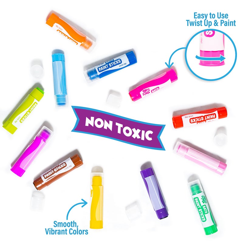 Tub Works® Bath Paint Sticks™ Bath Toy, 12 Count | Nontoxic, Washable Bathtub Paint for Kids & Toddlers | Twistable Sticks Draw Smoothly on Tub Walls | Smooth, Vibrant Alternative to Bath Crayons - Image 5
