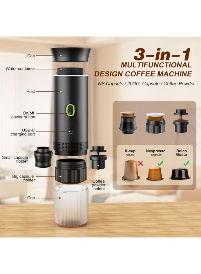 TIGER 3-in-1 Portable Espresso Coffee Maker KF-JN-02 | Compatible with Capsules & Ground Coffee, Automatic Extraction, Quick Heating in 5 Minutes, 60ml Water Tank - Image 4